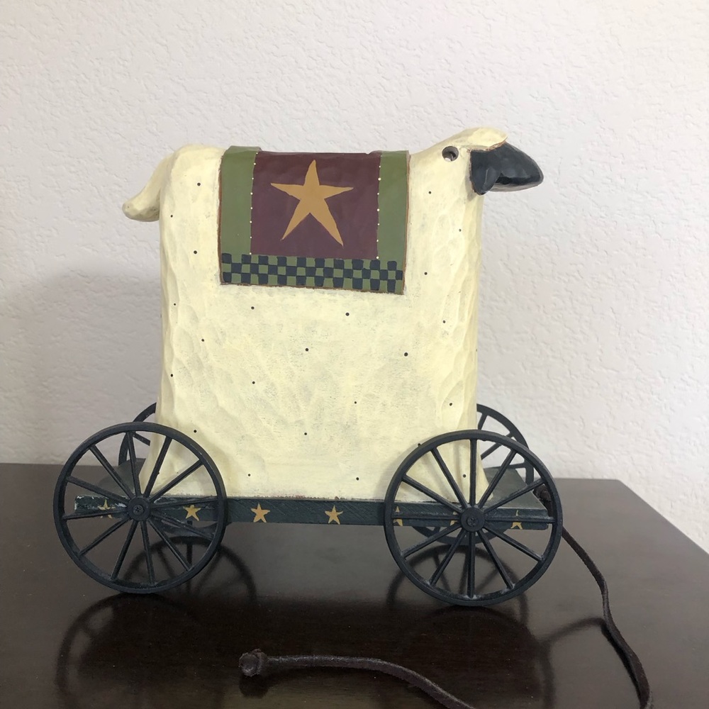 WilliRaye Studio Folk Art Sheep on Wheels Figurine. Great condition.